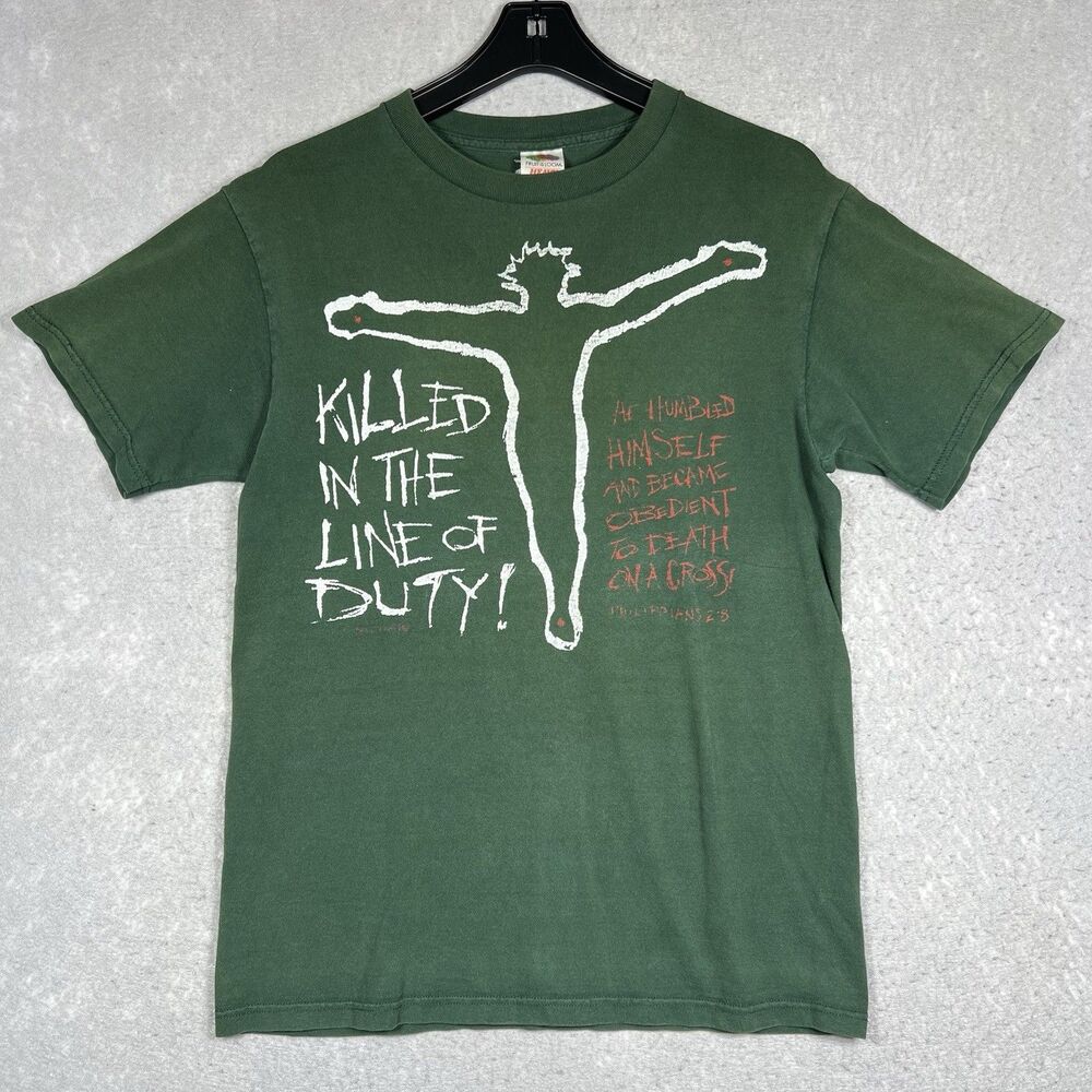 Vintage 90s Jesus T-Shirt Faded Men’s Small Christian Killed In the Line of Duty